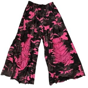 Kate Hewko Pink Camo Distressed Wide Leg Pants Avant Garde One Size